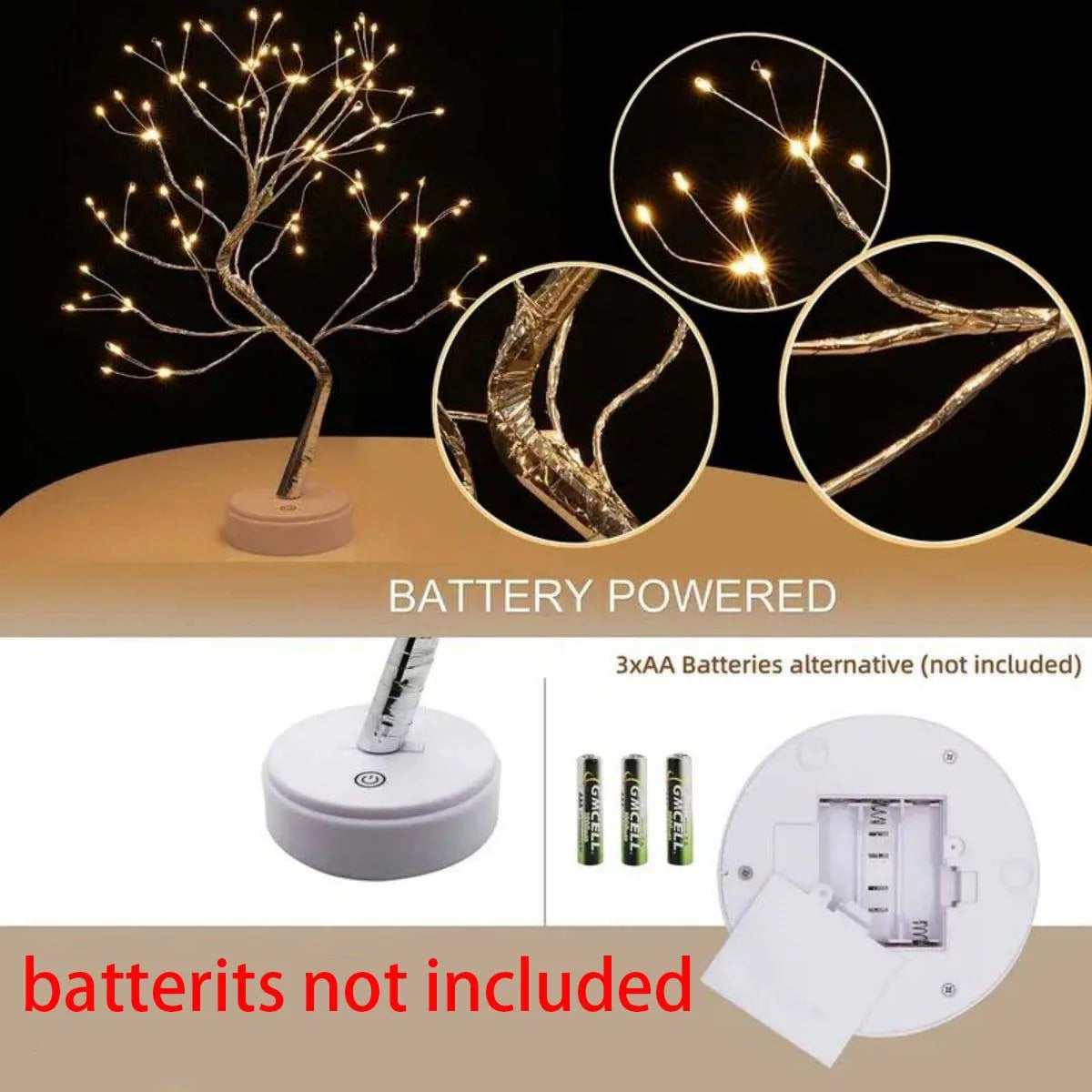 1pc 108 LED Warm White Tree Lights - USB/Battery Operated Indoor/Outdoor - 8 Days Shipping