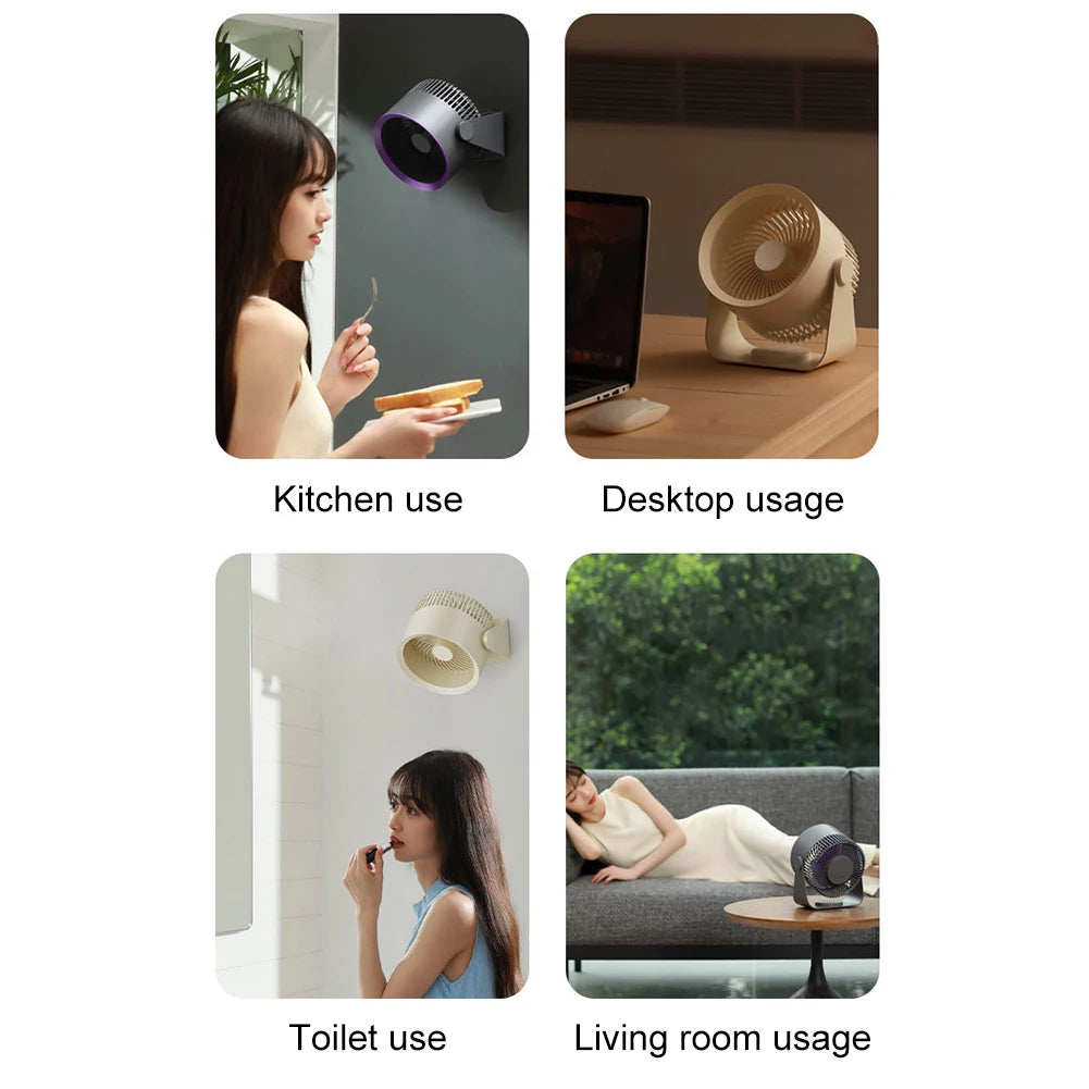 USB Rechargeable Air Circulation Electric Fan 4000mAh Wall Mounted/Table Summer Cooling Fan Low Noise 3 Speed for Home Kitchen